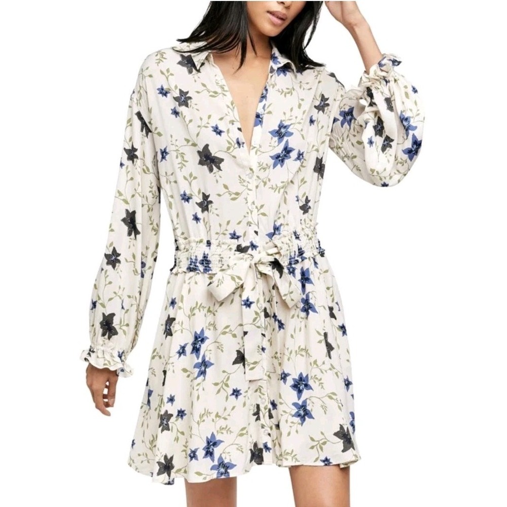 Free People Crean Floral Lighten Up Long Sleeve Boho Dress Mini Dress Size XS